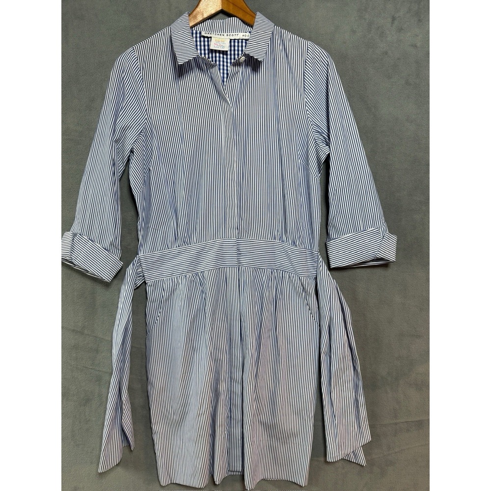 Gretchen Scott Shirt Dress Wash & Wear Breezy Blouson Blue White Striped Size S